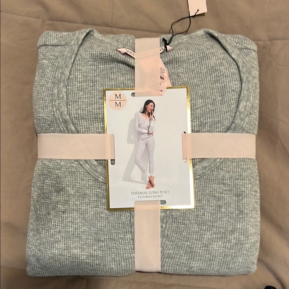 Victoria Secret Gray Thermal Long Sleeve Pajama Set